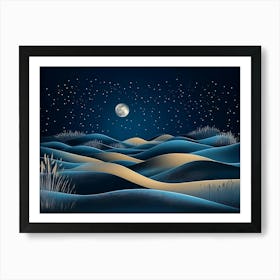 Abstract Sand Dunes Landscape With Moon At Night 6 Art Print