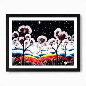 Snow On Trees - Night Sky With Trees Art Print