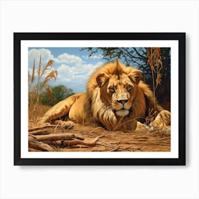 African Lion Resting Realism Painting 1 Art Print