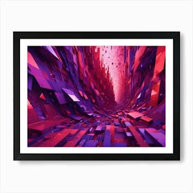 Abstract Geometric Tunnel Composed Of Purple And Red Blocks, Creating A Dynamic And Futuristic Space Art Print