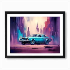 Blue Car In The City Art Print