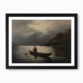 Lake Fisherman Canoe Painting Art Print