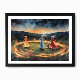 Dance of the Crones ~ Wise Women Fire Dancing on Beltane Drawing up Power from the Earth to Heal and Manifest - Acrylic Painting Colorful Witchy Artwork of Pagan Celtic Festival May Day Eve - Fairytale Powerful Wild Sisters Network Creating Magick HD Art Print