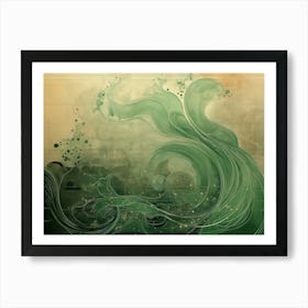 Abstract green Wave watercolor landscape Art Print