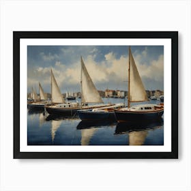 Sailboats In The Harbor hamptons Art Print