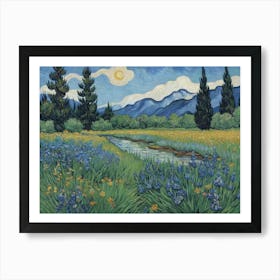 Mountains Embrace the Meadow Field Of Wildflowers Art Print