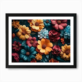 Colorful 3d Floral With Flowers 2 Art Print