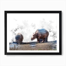 Rhino Art Illustration In A Photomontage Style 01 Art Print