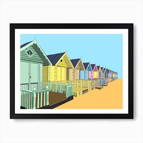 Beach Huts Multi Colour Bright Mersea Island Art Print