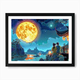 Moonlight Over The Lake Art Print