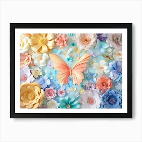 Paper Flowers With Butterflies Art Print