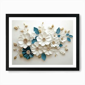 3d Artwork Illustration Flowers White 4 Art Print