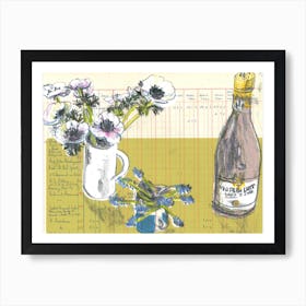 Anemone Grape Hyacinth And Red Wine Art Print