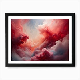 Abstract Painting Showcasing Voluminous Clouds Of Crimson And Alabaster Hues Floating In Void 3d Ef Art Print