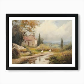 Countryside House with Autumn Leaves Art Print