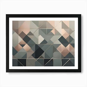 A Geometric Abstract Image Featuring A Pattern Of Overlapping Squares And Triangles In Shades Of Gray And Rose Gold, Creating A Modern And Elegant Design Art Print