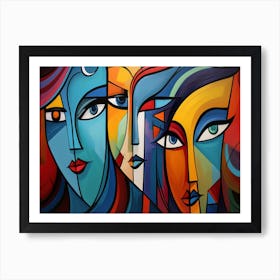 Three Men And Women With Different Shapes Of Faces Art Print