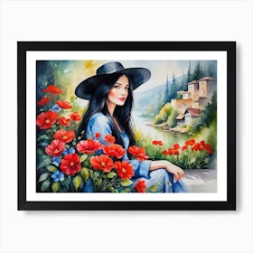 Girl Among Flowers 2 Art Print