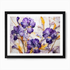 Purple Irises On Marble Art Print