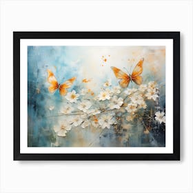 Butterflies On White Flowers Art Print