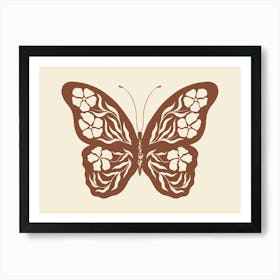 Folk Art Butterfly 01 - Red Brown Art Print