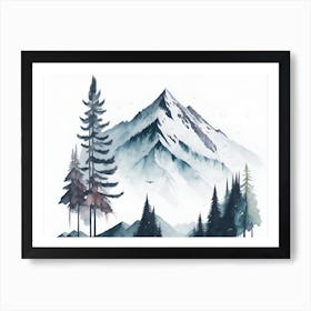 Mountain And Forest In Minimalist Watercolor Horizontal Composition 127 Art Print