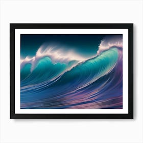 Vibrant, Colorful Waves In Shades Of Blue, Green, And Purple, Crashing And Rolling In The Ocean, With A Painted, Artistic Feel Art Print