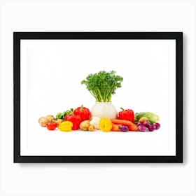 A Cornucopia Abundant With Seasonal Vegetables Like Radishes Beans Tomatoes And Broccoli Placed A (4) Art Print