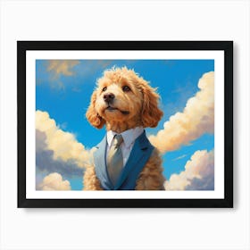 Golden Poodle Dog In A Suit Kids Art Print