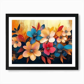 Abstract Background With Colorful Flowers, Modern Luxury Art Print