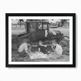 Migrant Workers Eating Dinner By The Side Of Their Car While They Are Camped Near Prague, Oklahoma, Lincoln Coun Art Print