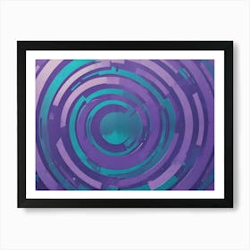 Abstract Geometric Design With Concentric Circles In Shades Of Purple And Teal Against A Dark Background Art Print