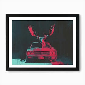 Deer in a Car Art Print