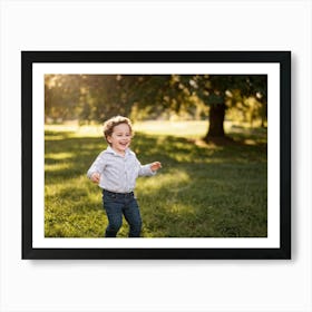 Candid Photo Capturing Childhood Joy Young Child Laughing Amidst A Backdrop Of Dappled Sunlight Fil Art Print