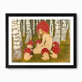 Mother Mushroom With Her Children by Edward Okum 1900 - Vintage Victorian Cottagecore Fairycore Witchcore Famous Fairy Woodland Fairytale Remastered Art Print