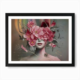 Woman With Flowers On Her Head 3 Art Print