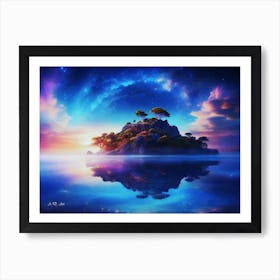 Magical and Surreal Cosmic Art Photo Style Drawing of a lost Island Art Print