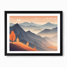 Misty mountains horizontal background in orange tone 72 Art Print