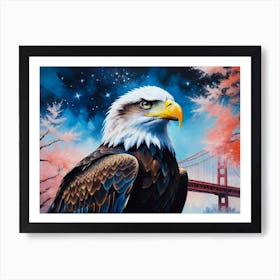 Sea Eagle Aa Bridge by Night in High Quality Impressionism Color Brushstroke Art Print