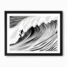 Linocut Black And White Surfer On A Wave art, surfing art, 5 Art Print