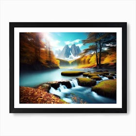 Waterfall In The Mountains 8 Art Print