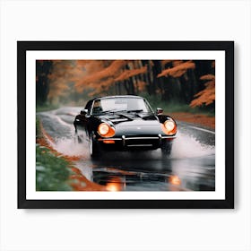 Porsche 911 Driving In Rain Art Print