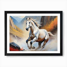 White Horse In The Mountains Art Print