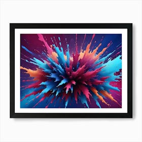 Abstract Image Of A Vibrant, Colorful Explosion Of Paint Splatters In Shades Of Red, Blue, Orange, And Yellow, Resembling A Burst Of Energy Or A Cosmic Event Art Print