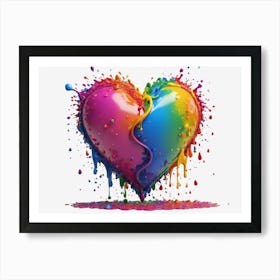 3d Rendered, Colorful Heart Made Of Splashes, Lgbtq Rainbow Made Out Of Hearts With White Background Generated By Ai Art Print