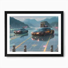 Futuristic Cars with cyberpunk view Art Print