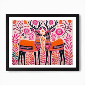 Deer 1 Folk Style Animal Illustration Art Print