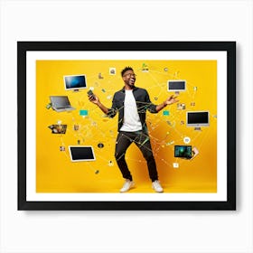 Young African American Man In Front Of Computer Art Print