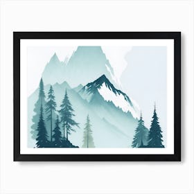 Mountain And Forest In Minimalist Watercolor Horizontal Composition 194 Art Print