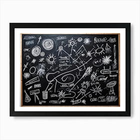 Blackboard Art Showcasing The Creative Chaos Of Chalk White Strokes Swirling With Abstract Circles A (1) 2 Art Print